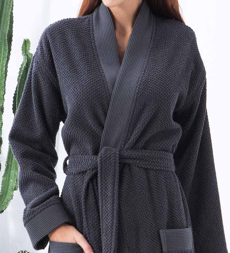 Women’s Charcoal Luxury Turkish Cotton Terry Kimono Bathrobe