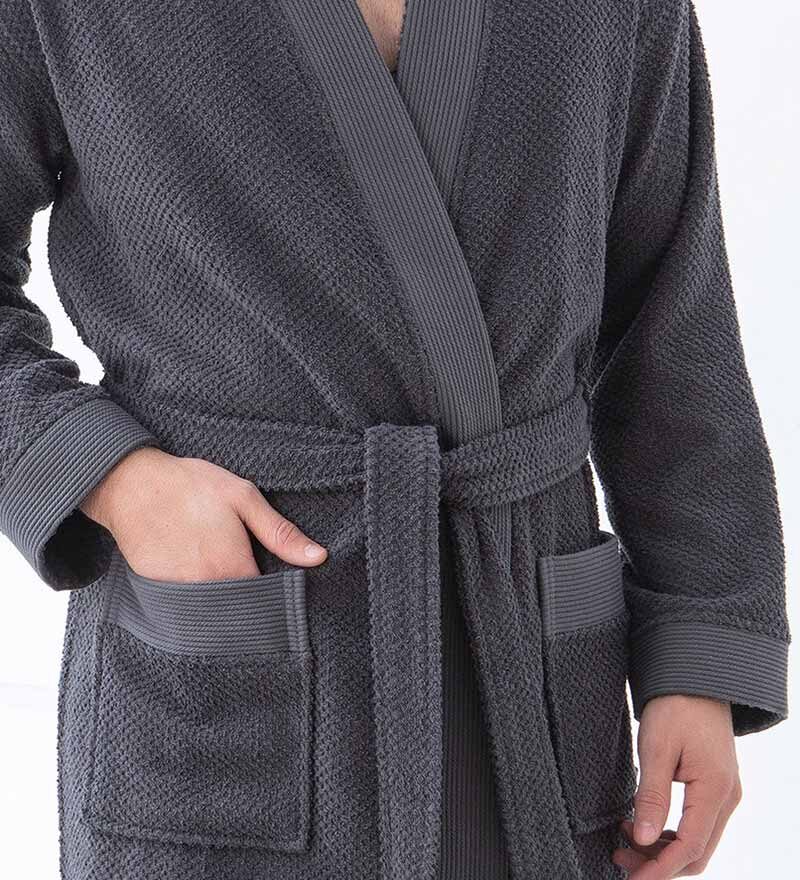 Men's Charcoal Organic Turkish Terry Cloth Kimono Bathrobe