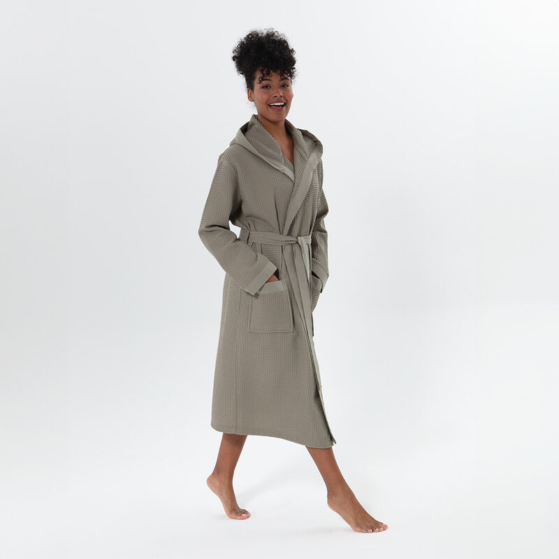 Women’s Sage Green Turkish Cotton Waffle Hooded Robe