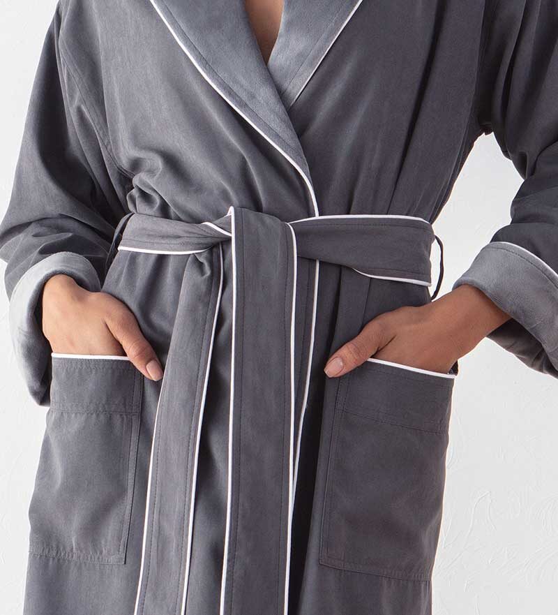 Women's Charcoal Plush Microfiber Spa Robe