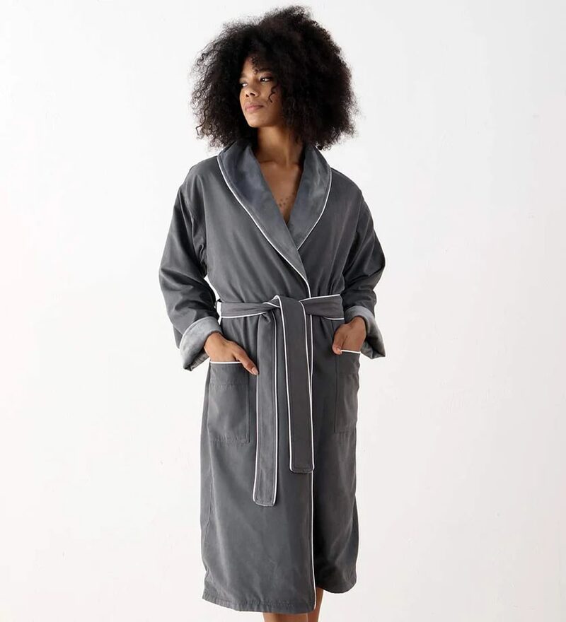 Women's Charcoal Plush Microfiber Spa Robe