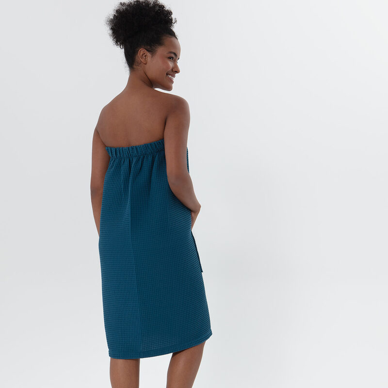 Women’s Deep Aqua Blue Organic Turkish Cotton Waffle Towel Wrap