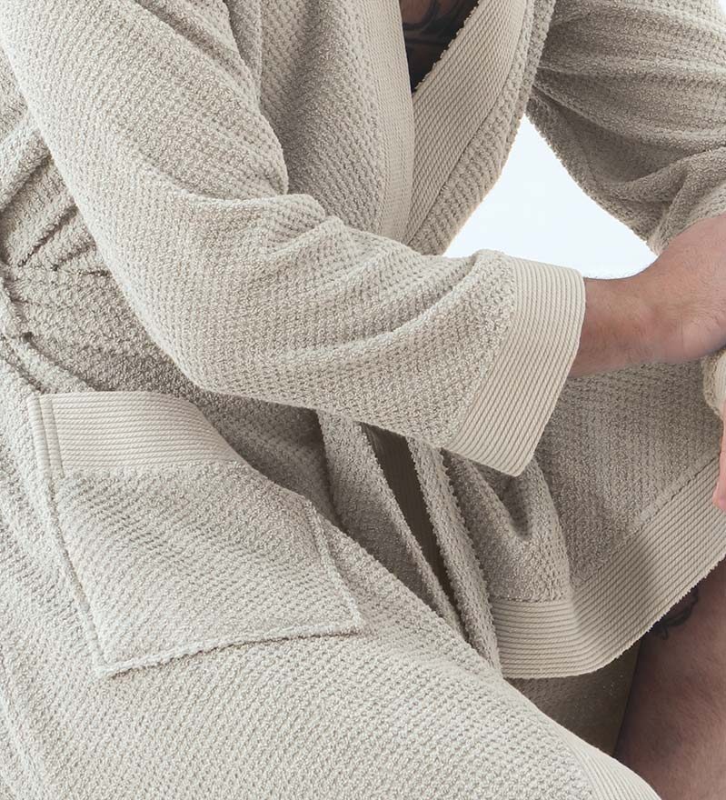 Men's Stone Beige Organic Turkish Terry Cloth Kimono Bathrobe