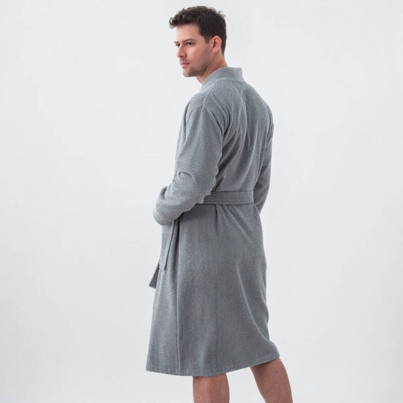 Men's Gray Organic Turkish Terry Cloth Kimono Bathrobe