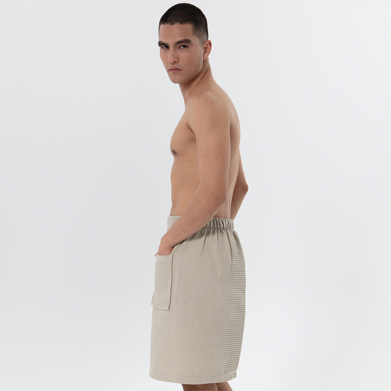 Men’s Stone Beige Organic Turkish Cotton Waffle Towel Wrap