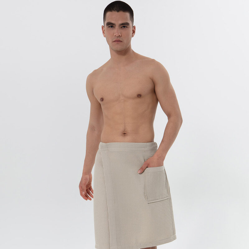 Men’s Stone Beige Organic Turkish Cotton Waffle Towel Wrap