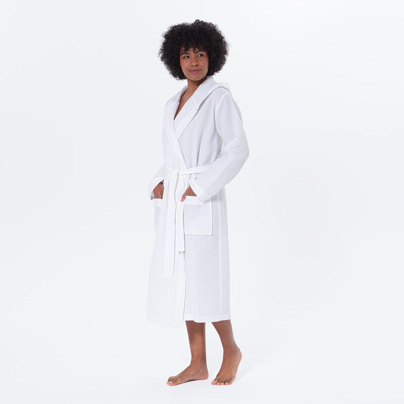 Women’s White Turkish Cotton Waffle Hooded Robe
