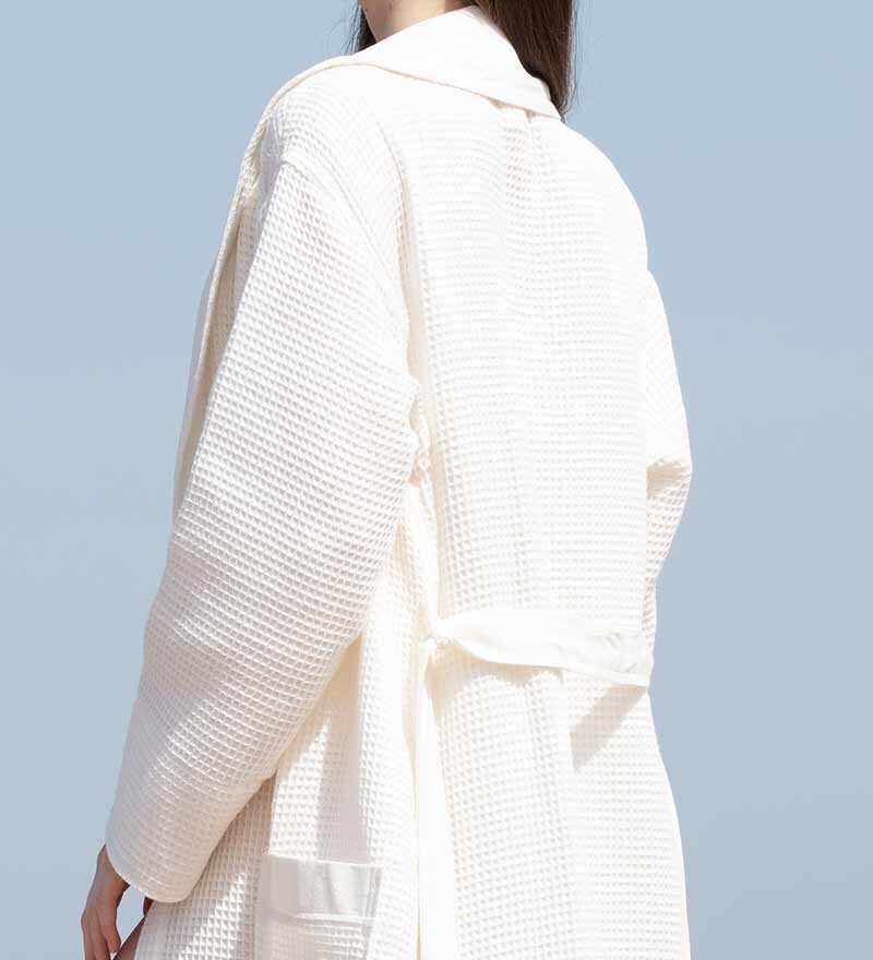 Women’s White Lightweight Waffle Spa Robe with Shawl Collar - Clearance Sale