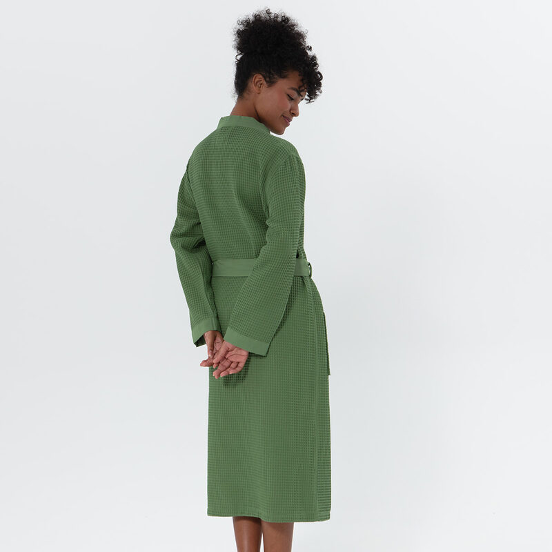 Women’s Green Lightweight Kimono Waffle Spa Robe