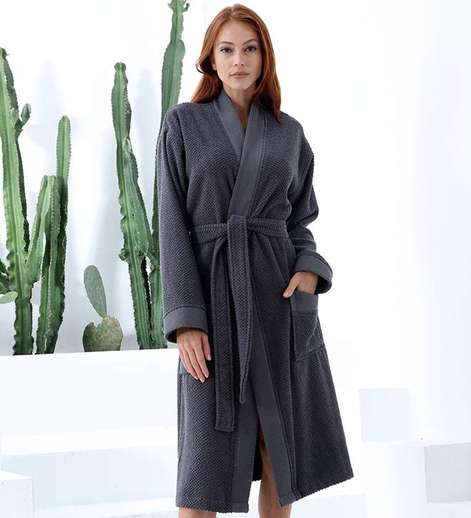 Women’s Charcoal Luxury Turkish Cotton Terry Kimono Bathrobe