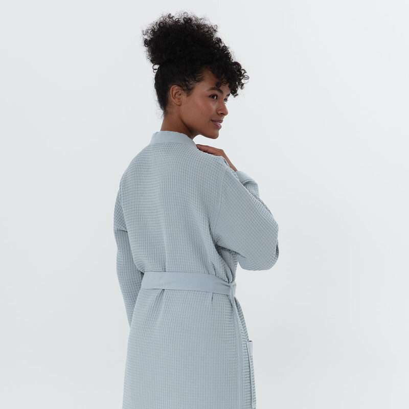 Women’s Blue Gray Lightweight Kimono Waffle Spa Robe