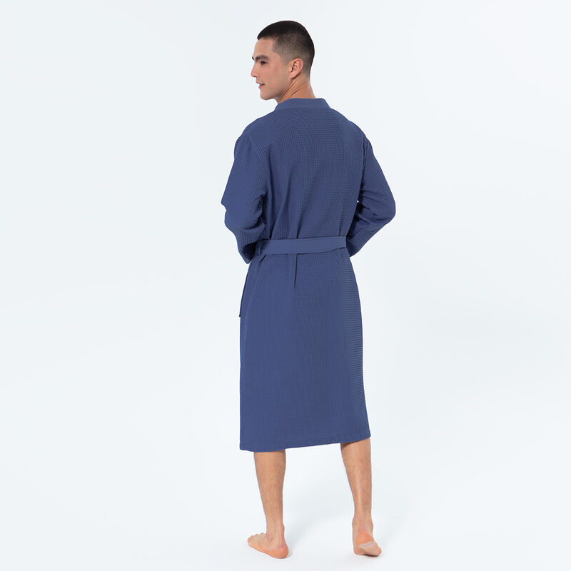 Men's Lavender Blue Lightweight Kimono Waffle Spa Robe