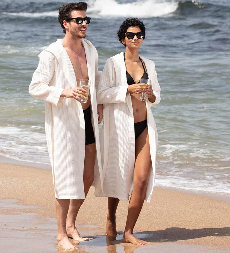 Women’s White Turkish Cotton Waffle Hooded Robe - Clearance Sale
