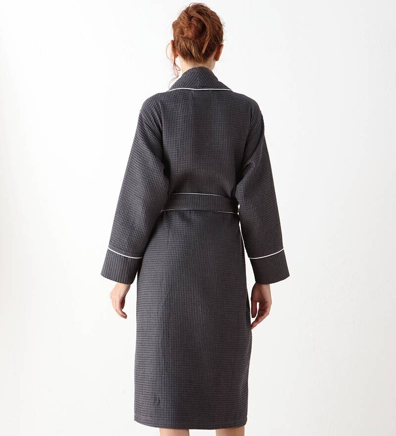 Women's Charcoal Full Length Waffle Hotel Robe