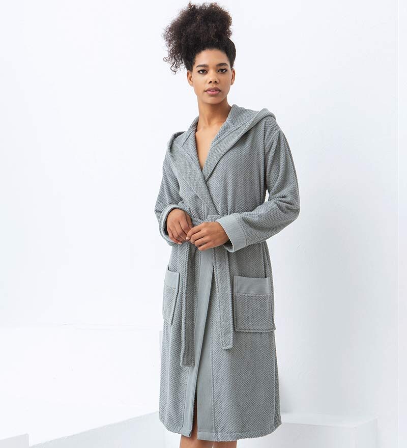 Women’s Gray Turkish Cotton Terry Hooded Robe