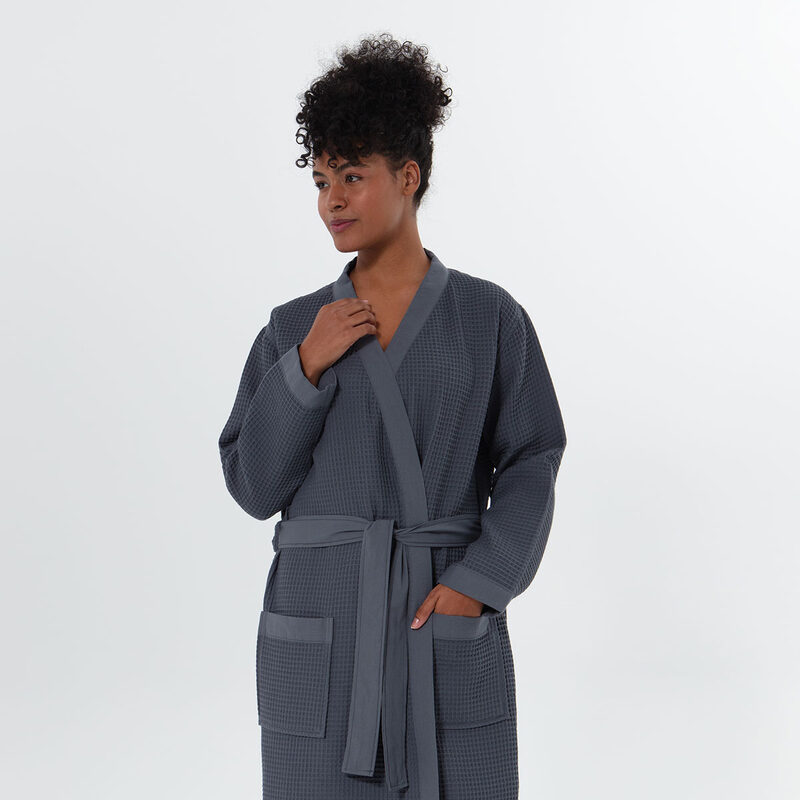 Women’s Charcoal Lightweight Kimono Waffle Spa Robe