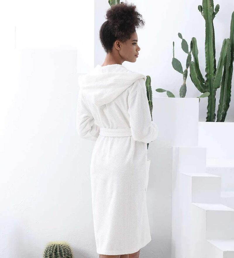 Women’s White Turkish Cotton Terry Hooded Robe