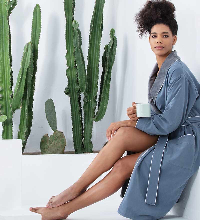 Women's Blue Plush Microfiber Spa Robe