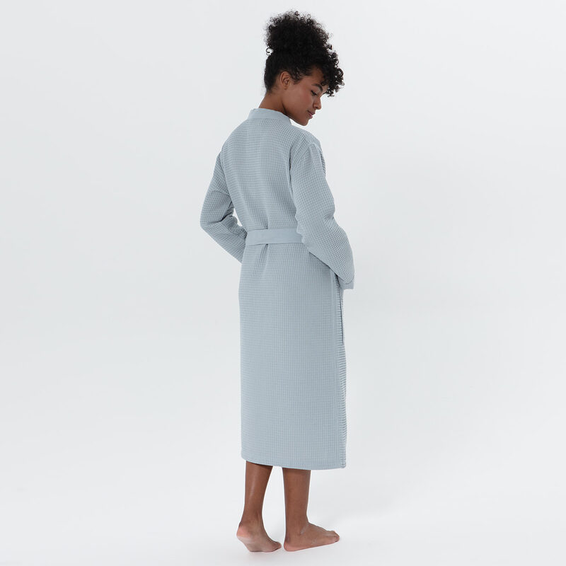 Women’s Blue Gray Lightweight Kimono Waffle Spa Robe