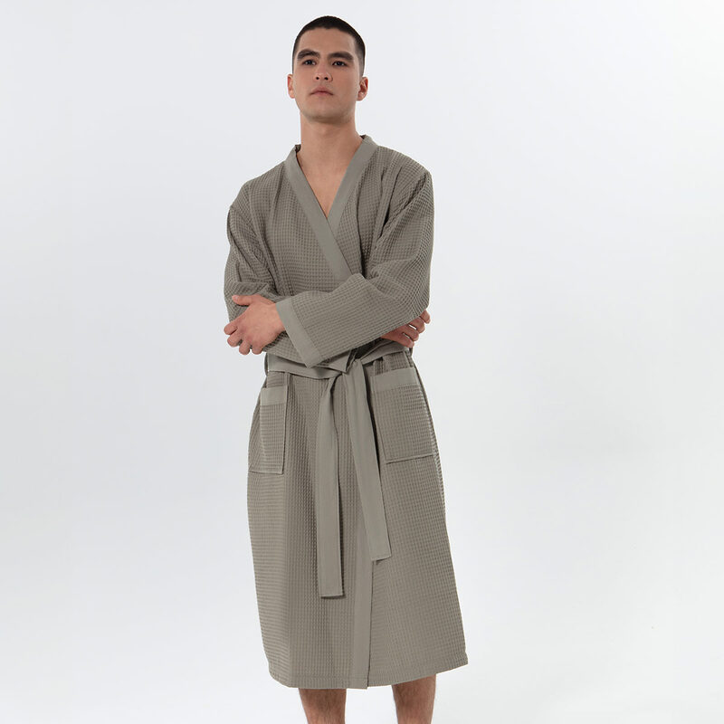 Men’s Sage Green Lightweight Kimono Waffle Spa Robe