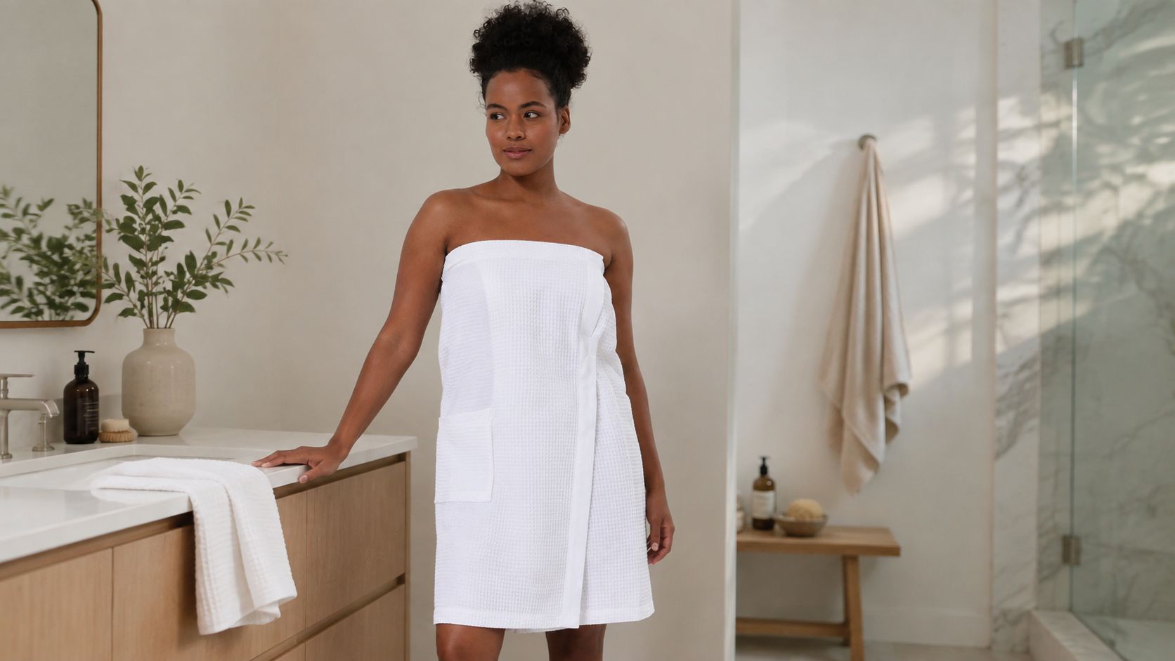 Women's White Organic Turkish Cotton Waffle Towel Wrap
