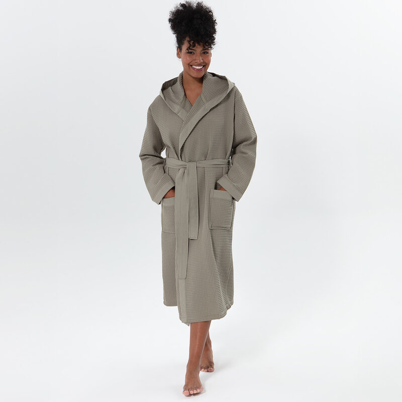 Women’s Sage Green Turkish Cotton Waffle Hooded Robe