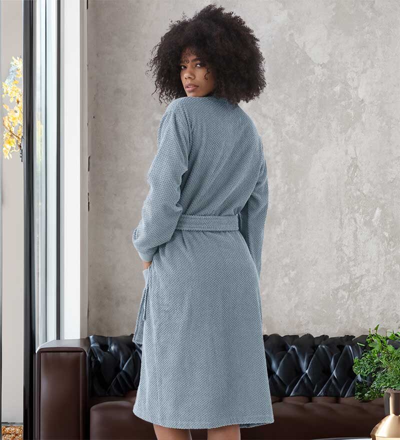 Women’s Blue Gray Luxury Turkish Cotton Terry Kimono Bathrobe