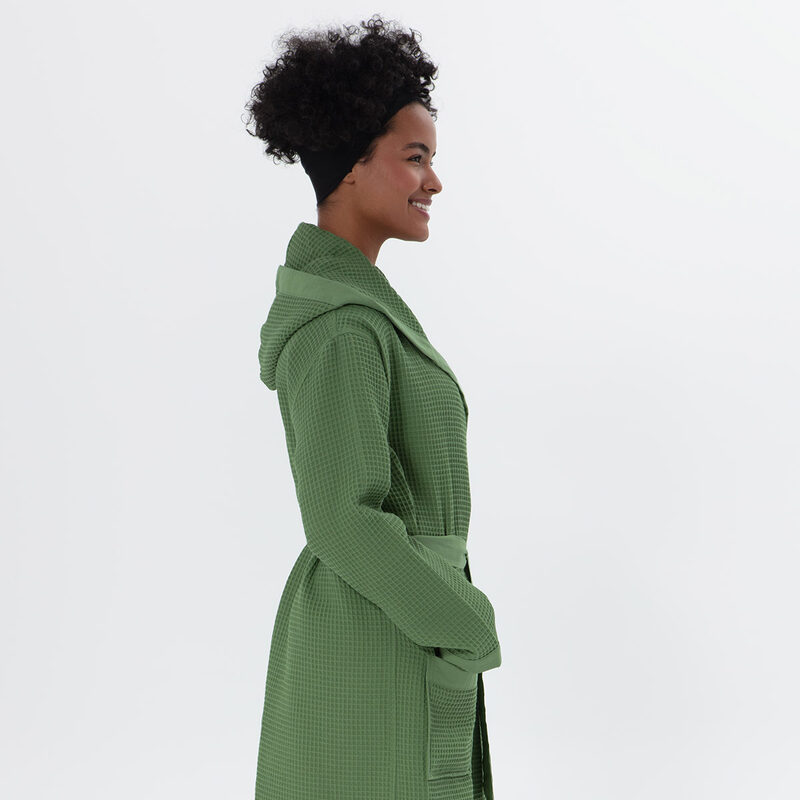 Women’s Green Turkish Cotton Waffle Hooded Robe