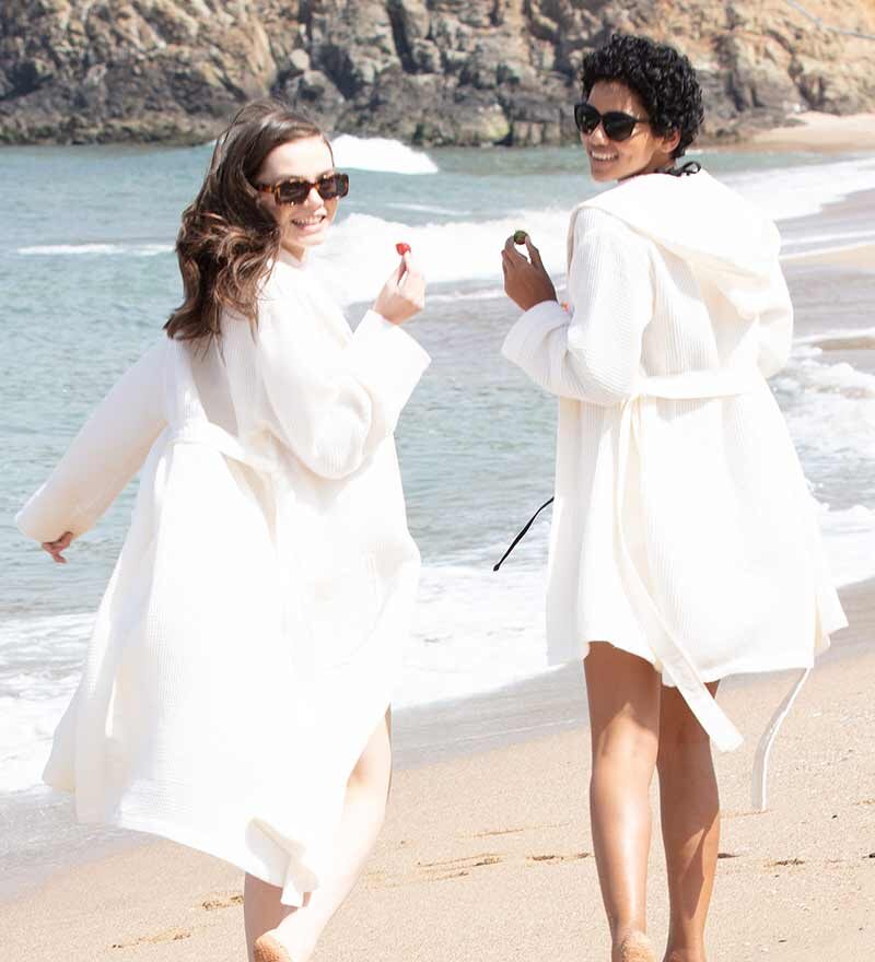 Women’s White Lightweight Waffle Spa Robe with Shawl Collar - Clearance Sale