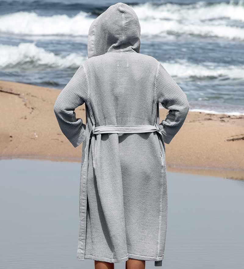 Women’s Gray Turkish Cotton Waffle Hooded Robe