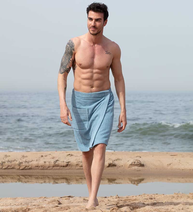 Men’s Blue Turkish Cotton Towel Wrap