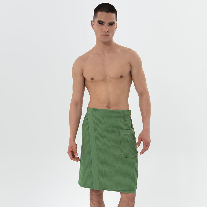 Men’s Green Organic Turkish Cotton Waffle Towel Wrap