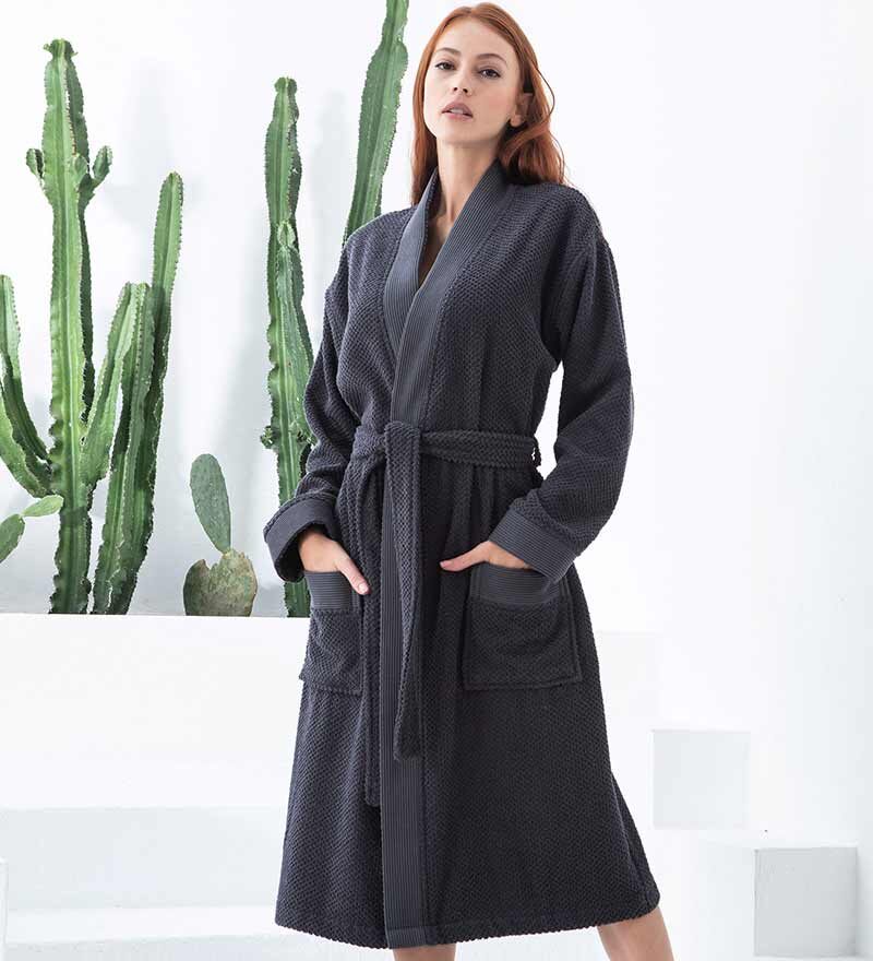 Women’s Charcoal Luxury Turkish Cotton Terry Kimono Bathrobe