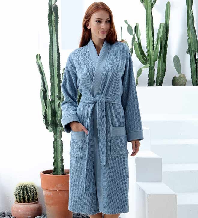 Women’s Blue Luxury Turkish Cotton Terry Kimono Bathrobe