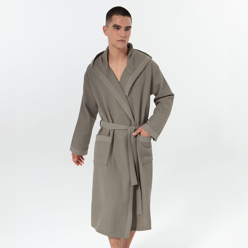 Men's Sage Green Hooded Turkish Cotton Waffle Robe