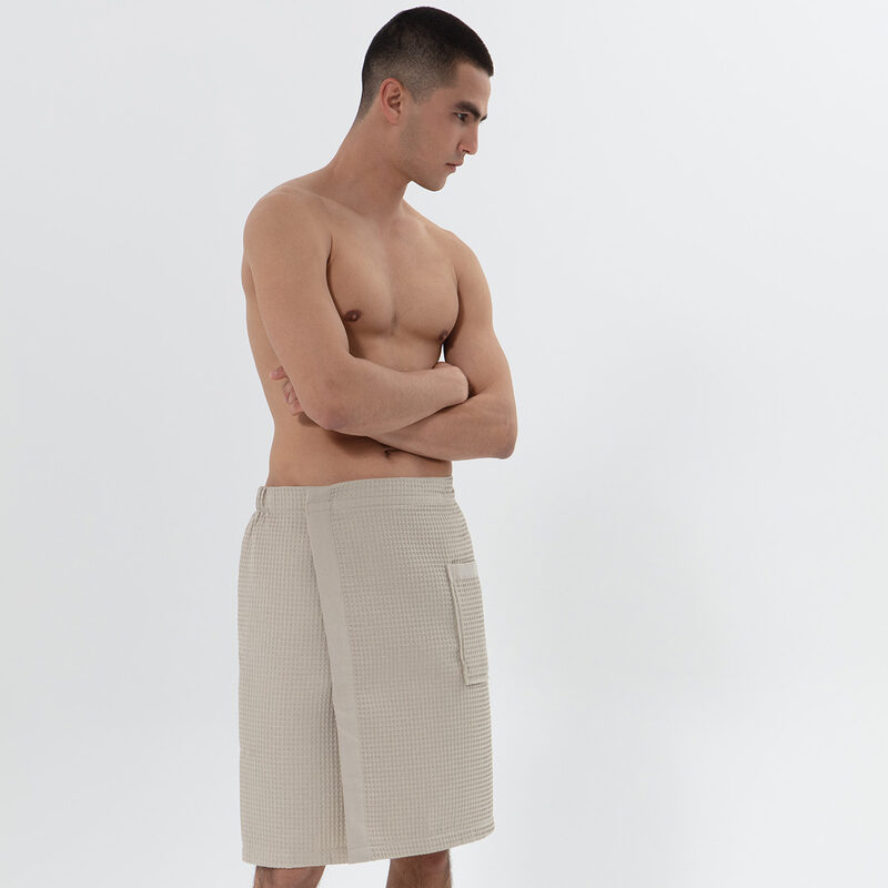 Men’s Stone Beige Organic Turkish Cotton Waffle Towel Wrap