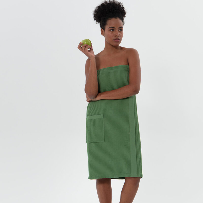Women’s Green Organic Turkish Cotton Waffle Towel Wrap