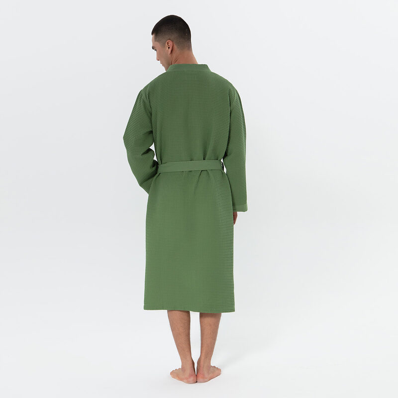 Men’s Green Lightweight Kimono Waffle Spa Robe