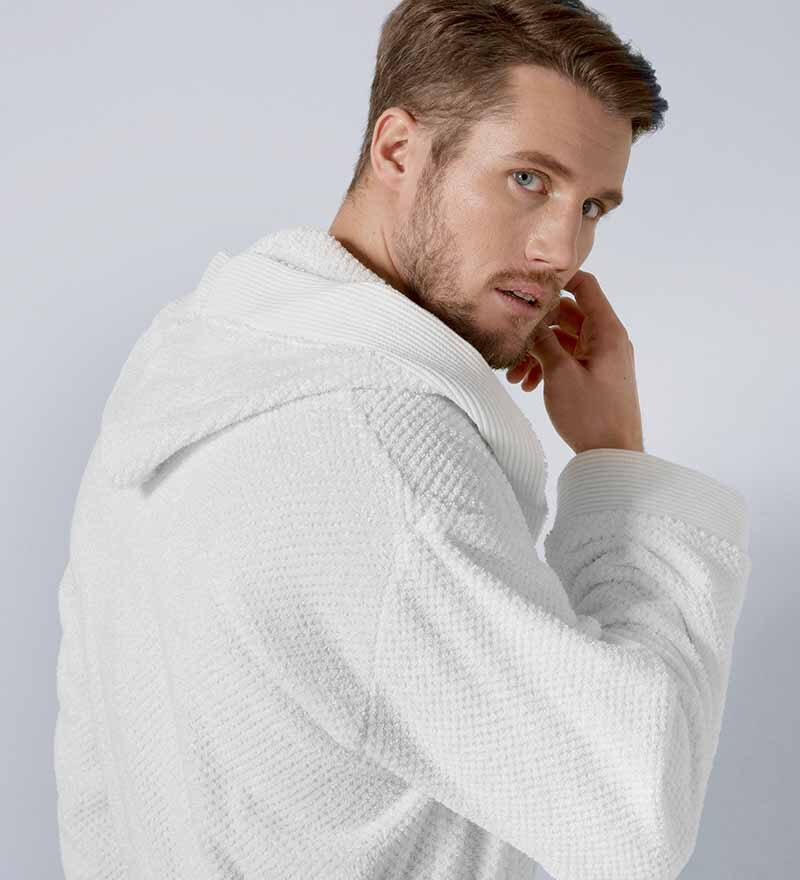 Men's White Luxury Turkish Cotton Terry Cloth Robe with Hood