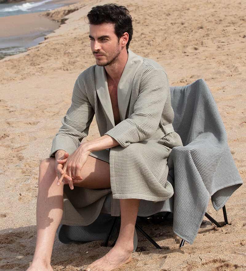 Men’s Sage Green Lightweight Waffle Spa Robe with Shawl Collar