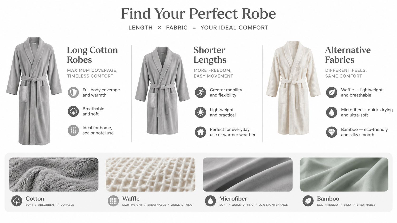 A guide on how to choose the perfect robe based on length and fabric for ideal comfort.
