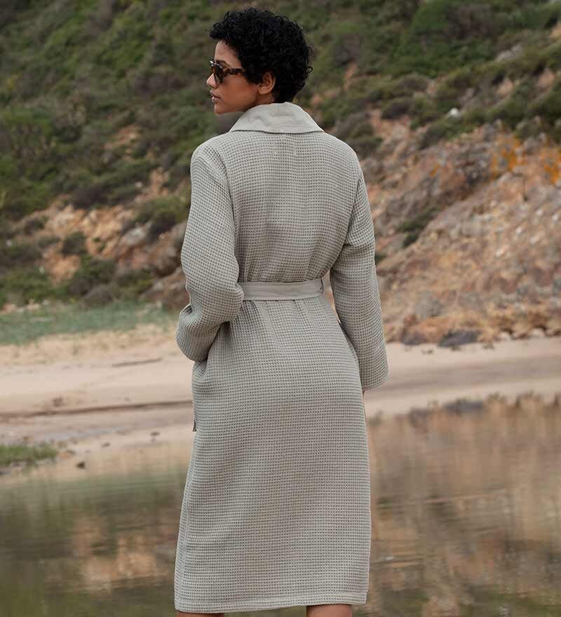 Women’s Sage Green Lightweight Waffle Spa Robe with Shawl Collar