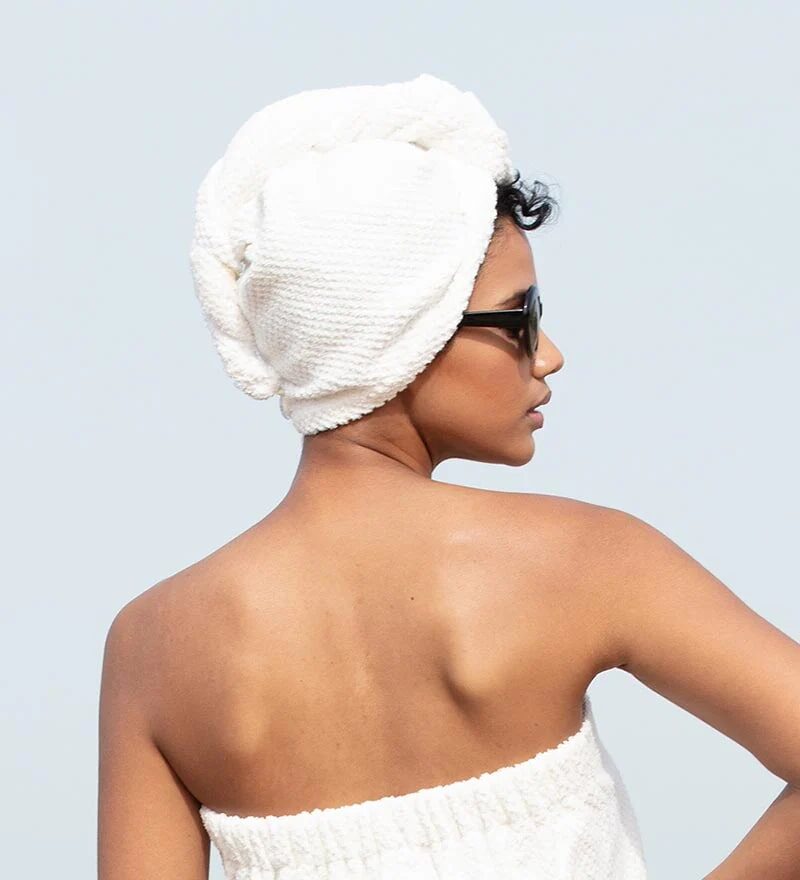 White Cotton Hair Drying Towel Wrap