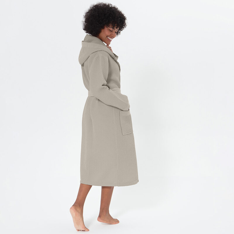 Women’s Stone Beige Turkish Cotton Waffle Hooded Robe