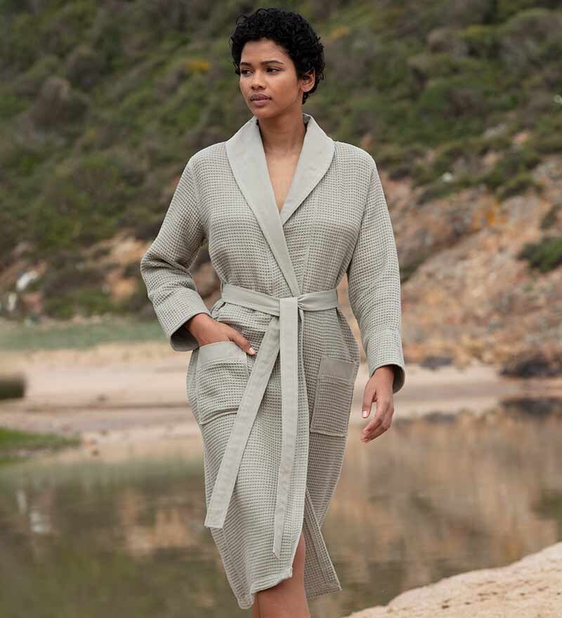Women’s Sage Green Lightweight Waffle Spa Robe with Shawl Collar