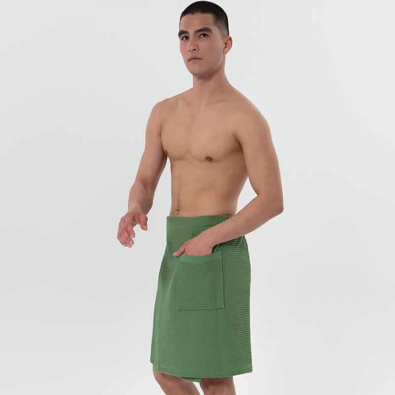 Men’s Green Organic Turkish Cotton Waffle Towel Wrap