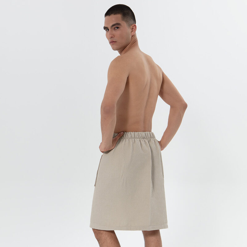 Men’s Stone Beige Organic Turkish Cotton Waffle Towel Wrap