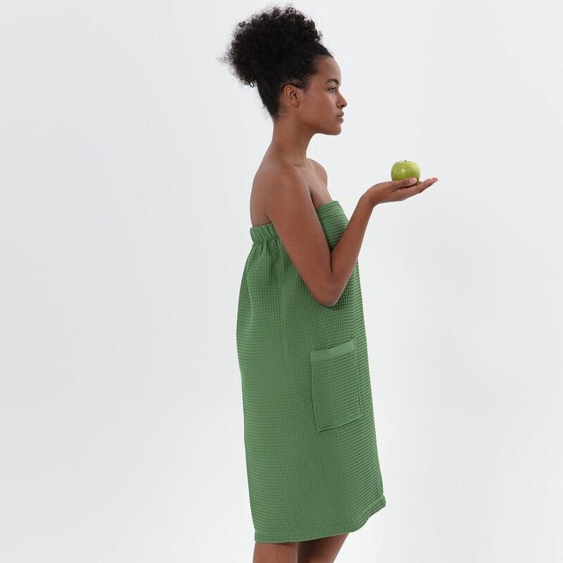 Women’s Green Organic Turkish Cotton Waffle Towel Wrap