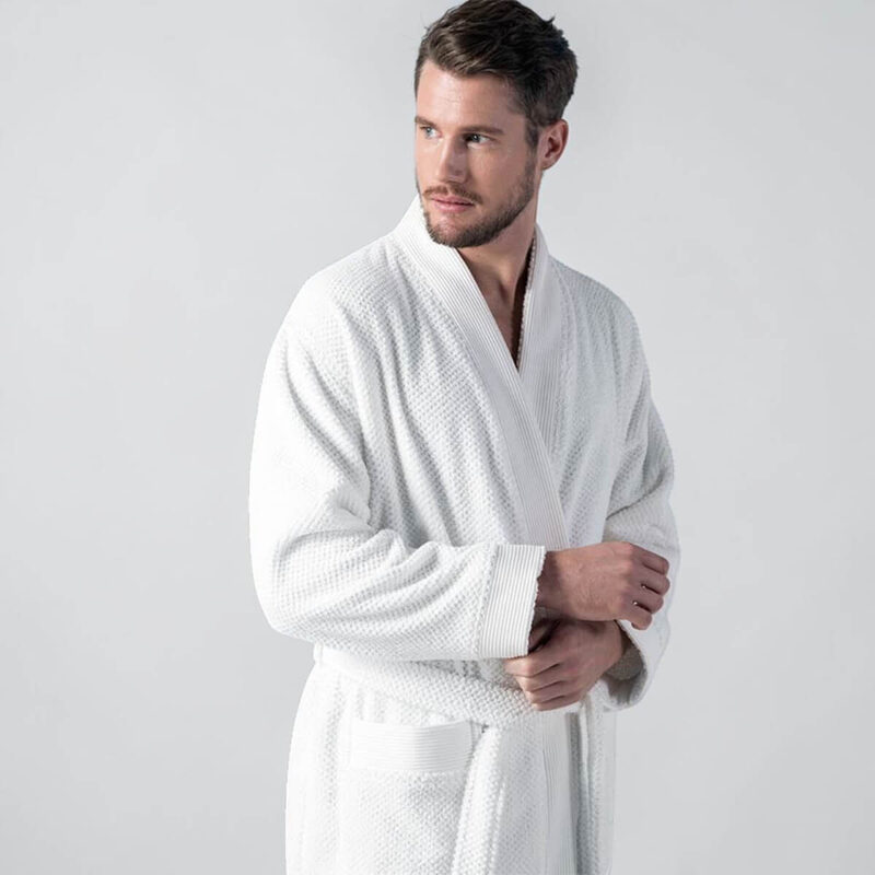 Men's White Organic Turkish Terry Cloth Kimono Bathrobe