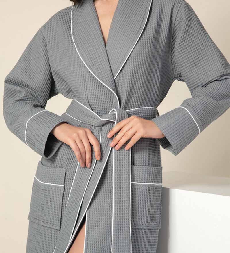 Women's Gray Full Length Waffle Hotel Robe